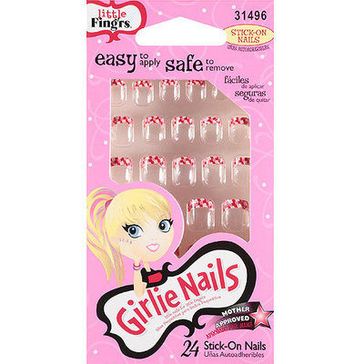 Little Fing'rs Girlie Nails Stick-On Nails, Red, 31496, 24 count