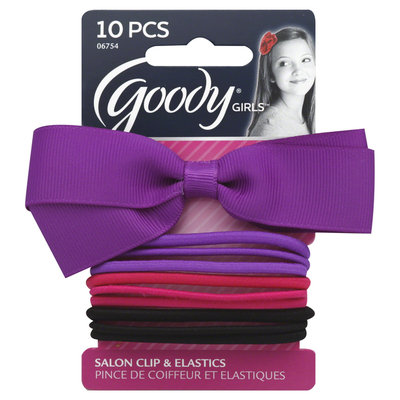 Goody Products Inc. Girls Bow Salon Clip and Elastics, 10 pcs