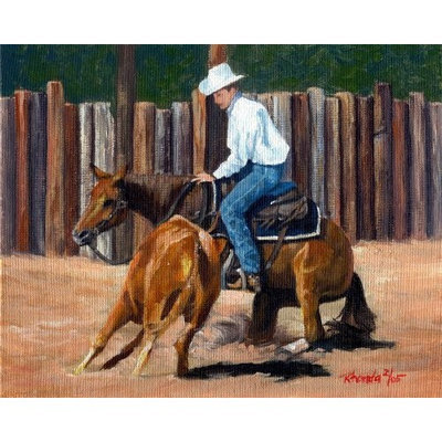 Olde Time Mercantile Cutting Horse II Portrait Matted Art Print - 5 in x 7 in Design - 8 in x 10 in Matted