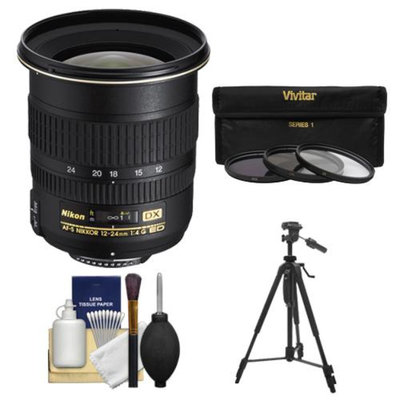 Nikon 12-24mm f/4 G DX AF-S ED-IF Zoom-Nikkor Lens with 3 UV/ND8/CPL Filters + Tripod + Cleaning Kit for D3100, D3200, D3300, D5100, D5200, D5300, D7000, D7100 DSLR Cameras