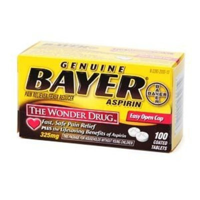Genuine Bayer Aspirin Pain Reliever, 325mg Tablets, Easy Open Cap 100 ea