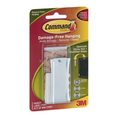Command Picture & Frame Hanging Sawtooth Sticky Nail + Stabilizer Strips