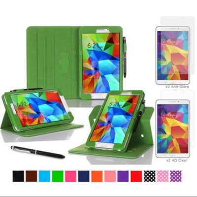 rooCASE Samsung Galaxy Tab 4 8.0 SM-T330 Tablet Case - Dual View Multi-Angle Stand Cover Pen Stylus with 4-Pack (2 Anti-Glare Matte & 2 HD Clear) Screen Protectors for Tab4 8