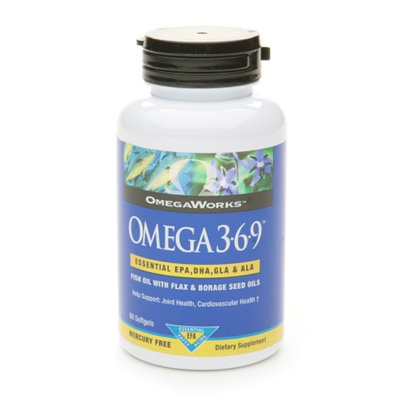 OmegaWorks Omega 3 6 9 Fish Oil with Flax & Borage Seed Oils Softgels