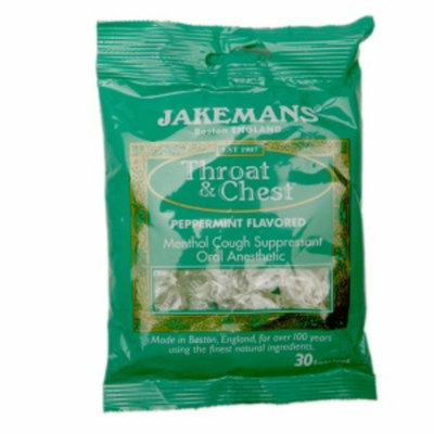 Jakemans Throat & Chest Lozenges, Peppermint, 30 ea