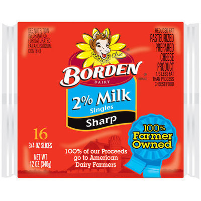 Borden 2% Milk Singles Sharp Cheese Slices, 0.75 oz, 16 count