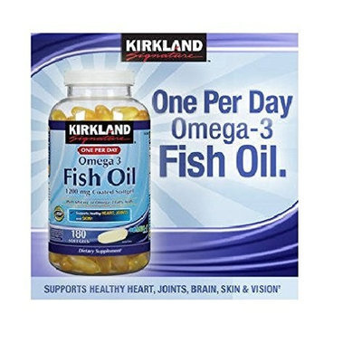 Kirkland Signature Enteric Coated Fish Oil Omega 3 1200 MG Fish Oil, 684 MG of Omega 3 Fatty Acids, 180 softgels (Pack of 2)