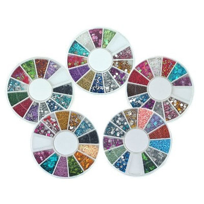 Bundle Monster 5 Nail Art Nailart Manicure Wheels w/ 3D Designs Glitters Rhinestones Beads - total over 7000pc