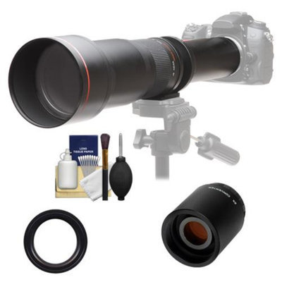 Vivitar 650-1300mm f/8-16 Telephoto Lens (Black) with 2x Teleconverter (=2600mm) + Accessory Kit for Nikon D3200, D3300, D5200, D5300, D7000, D7100, D610, D800, D810, D4s DSLR Cameras