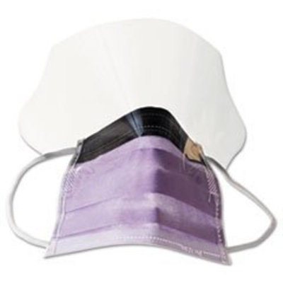 Medline Fluid-Resistant Surgical Face Masks with Eyeshield,Purple, 100 Each / Case