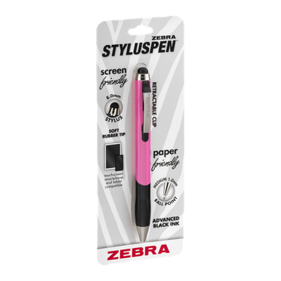 Zebra StylusPen Retractable Ball Point Black Ink Medium 1.0mm Pink