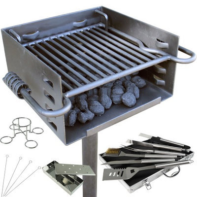 Titan Distributors Titan Park Grill, Smoker Box, Skewers, 5 piece BBQ Set, & Beer Can Chicken