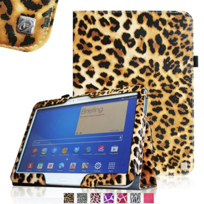 Fintie Folio Case Slim Fit Premium Vegan Leather Cover for Samsung Tab 4 10.1 10-Inch Tablet, Leopard Brown