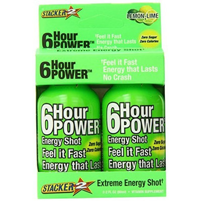 Stacker 6 Hour Power Energy Shot Bottle, Lemon Lime, 2-Count Boxes (Pack of 6)