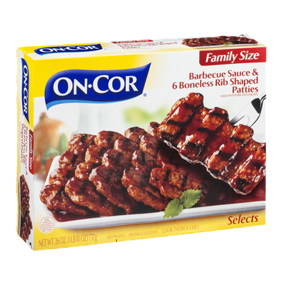 On-Cor Barbecue Sauce & 6 Boneless Rib Shaped Patties Family Size