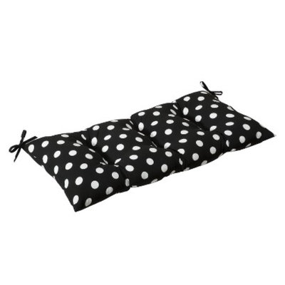Pillow Perfect Outdoor Tufted Bench/Loveseat/Swing Cushion - Black/White Polka Dot