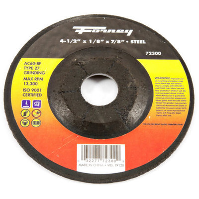 Forney 72300 Grinding Wheel Type 27 Steel Flex with 7/8-Inch Arbor AC60-BF 4-1/2-Inch-by-1/8-Inch
