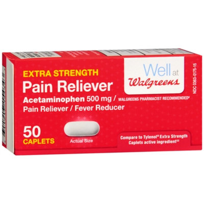 Walgreens Pain Reliever Extra Strength Caplets, 50 ea