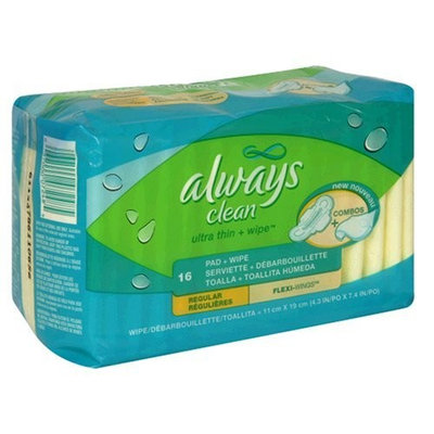 Always Clean Ultra Thin Pads Regular With Wings Unscented 16-Count