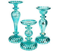 Valerie Parr Hill Set of 3 Illuminated Mercury Glass Pedestals by Valerie