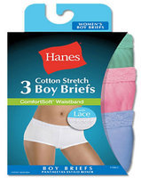 Hanes ET49LC Womens Cotton Stretch Lace Boy Briefs - Assorted - 5