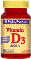 Piping Rock Vitamin D3 5000 IU 100 Softgels