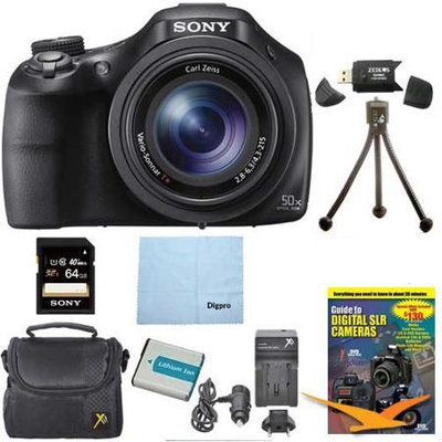 Sony DSC-HX400V/B 50x Optiical Zoom 4K Stills Digital Camera 64GB Kit