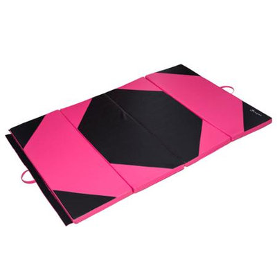 Soozier 4' x 6' x 2 PU Leather Gymnastics Tumbling / Martial Arts Folding Mat - Pink / Black Rhombus Pattern