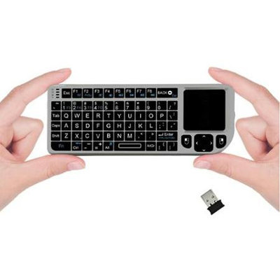 Favi Entertainment FAVI Mini Wireless Keyboard with Mouse Touchpad - Wireless - RF - Silver - USB 3.0TouchPad - Computer - QWERTY - Laser Pointer Built-in