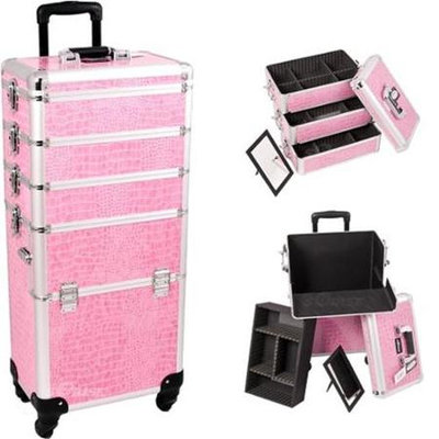 Just Case Sunrise I3361CRPK Pink Crocodile Trolley Makeup Case