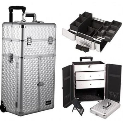 Sunrise Books Sunrise Outdoor Cosmetic Holder Silver Diamond Trolley Makeup Case - I3266