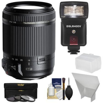 Tamron 18-200mm f/3.5-6.3 Di II VC Zoom Lens (for Canon EOS Cameras) with 3 UV/CPL/ND8 Filters + Flash & LED Video Light + Bounce Diffuser + Reflector + Kit