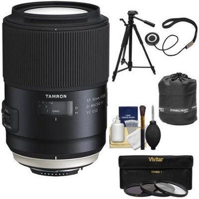 Tamron SP 90mm f/2.8 Di VC USD Macro 1:1 Lens (for Nikon Cameras) with 3 UV/CPL/ND8 Filters + Pouch + Tripod + Kit