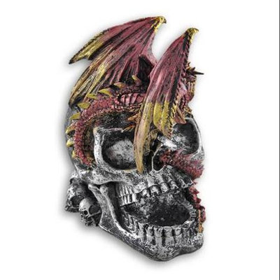 Zeckos Red Dragon on Skull Gothic Statue Wine Bottle Holder