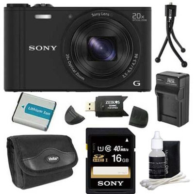 Sony DSC-WX350/B Black Digital Camera 16GB Bundle