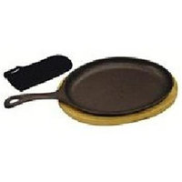 Bayou Classic Cast Iron Fajita Pan And Wooden Tray Set