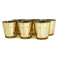 Koyal Wholesale Antique Glass Votive Cup (Set of 6), Gold, 3 H x 2.75 W x 2.75 D