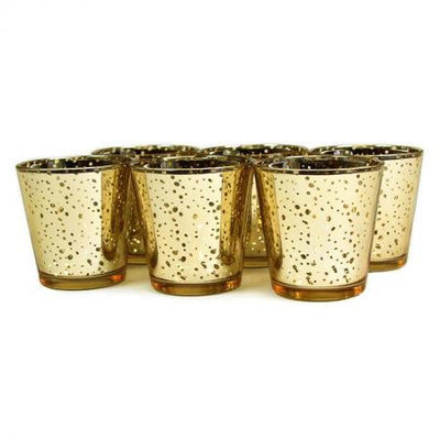 Koyal Wholesale Antique Glass Votive Cup (Set of 6), Gold, 3 H x 2.75 W x 2.75 D