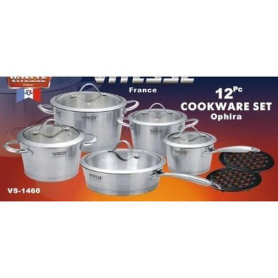 Concord Cookware Inc. ViTESSE 12PC Tri-Ply Brush Stainless Steel Cookware Set Dutch Oven Saucepan Fry