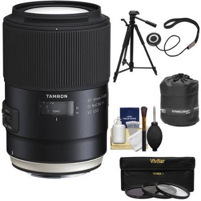 Tamron SP 90mm f/2.8 Di VC USD Macro 1:1 Lens (for Canon EOS Cameras) with 3 UV/CPL/ND8 Filters + Pouch + Tripod + Kit