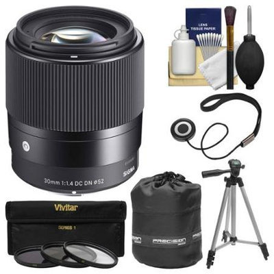 Sigma 30mm f/1.4 Contemporary DC DN Lens (for Olympus/Panasonic Micro 4/3 Cameras) with 3 UV/CPL/ND8 Filters + Lens Pouch + Tripod + Kit