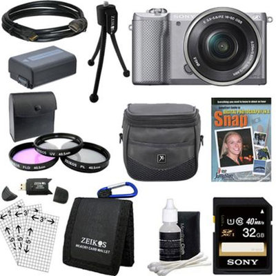 Sony a5000 Compact Interchangeable Lens Camera Silver w/ 16-50mm Lens Ultimate Bundle