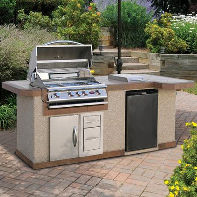 Calflame 96 BBQ Island 4 Burner Gas Grill with Side Bar
