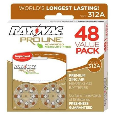 Rayovac Proline Advanced Mercury Free Hearing Aid Batteries size 312