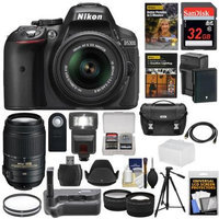 Nikon D5300 Digital SLR Camera & 18-55mm VR II & 55-300mm VR DX Lens, 32GB, DVD & Case with Battery & Charger + Filters + Flash + Grip + Tripod + Tele/Wide Lens Kit with NIKON USA Warranty