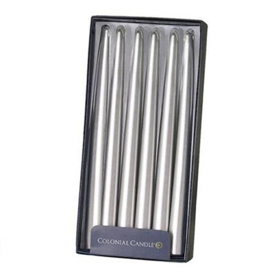 Colonial Candle Classic Wax NAAM12.07 12 in. Unscented Handipt Taper Candles - Silver Metallic