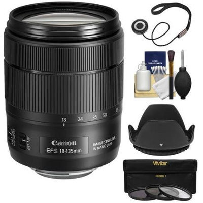 Canon EF-S 18-135mm f/3.5-5.6 IS USM Zoom Lens with 3 UV/CPL/ND8 Filters + Hood + Kit