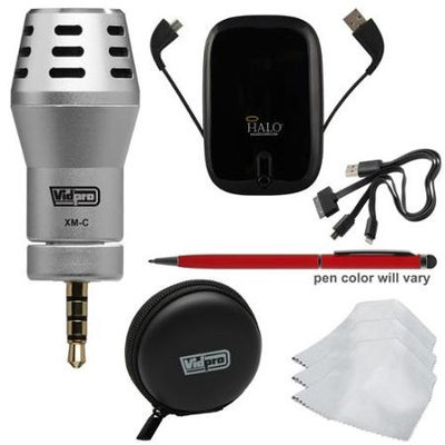 Vidpro XM-C Omni-Directional Condenser Microphone for Apple iPhone iPad and iPod Touch with Case + Portable Power Pack + Touch Screen Pen + 3 Microfiber Cleaning Cloths + Kit