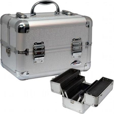 Justcaseusa Sunrise C0002CLSL 2-Tiers Silver Circular Pattern Makeup Train Case