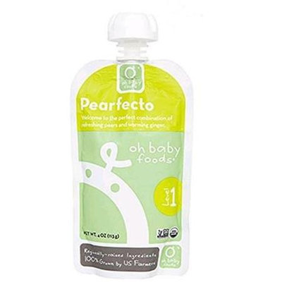 Oh Baby Foods Organic Baby Food - Puree - Level 1 - Pearfecto - 4 oz, (Pack of 6)